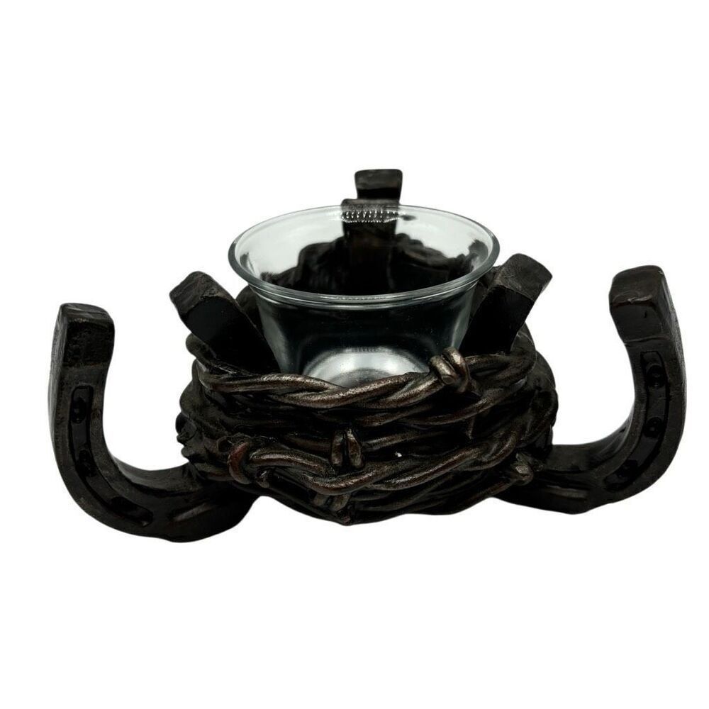 Horse Shoe And Barbed‎ Wire T-lite Holders Resin 5” X 2.5”